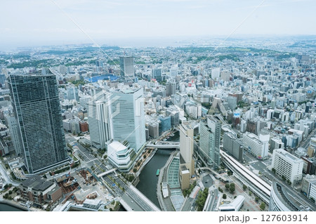 Minato Mirai view from the observation deck of Landmark Tower, Yokohama, Kanagawa, Japan Minato Mirai view from the observation deck of Landmark Tower, Yokohama, Kanagawa, Japan 127603914