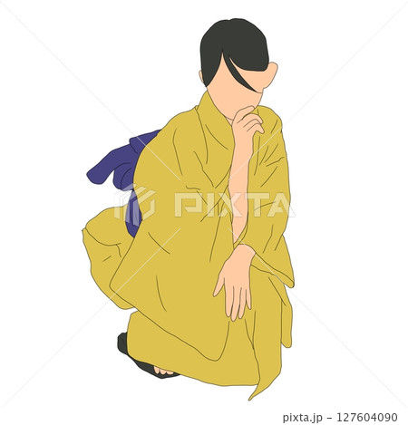 黄色の浴衣を着てしゃがむ女性 黄色の浴衣を着てしゃがむ女性 127604090