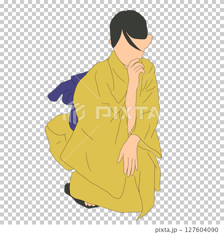 黄色の浴衣を着てしゃがむ女性 黄色の浴衣を着てしゃがむ女性 127604090