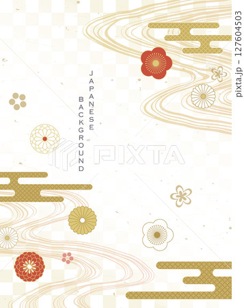 上品な和柄の背景／流水・菊・梅 127604503