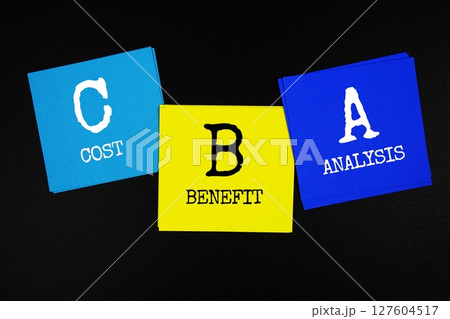 CBA - Cost Benefit Analysis acronym text on sticky note on black background 127604517