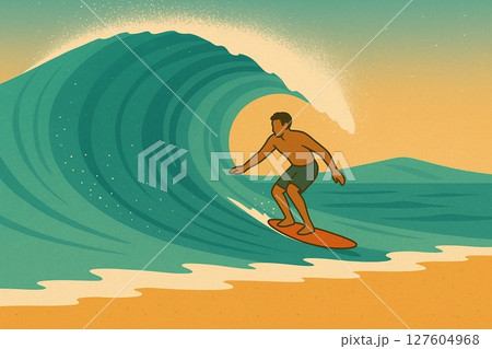 サーフィンを楽しむ男性のイラスト Generative AI サーフィンを楽しむ男性のイラスト Generative AI 127604968