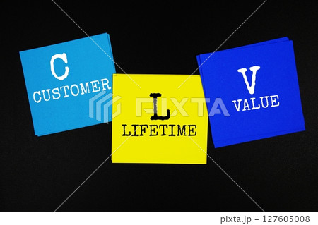 CLV - Customer Lifetime Value acronym text on sticky note on black background CLV - Customer Lifetime Value acronym text on sticky note on black background 127605008