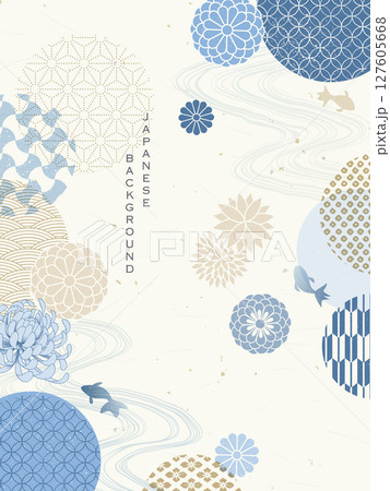 クールな和柄と花の背景/納涼イメージ クールな和柄と花の背景/納涼イメージ 127605668