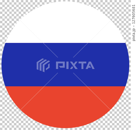 National flag of Russia in circle shape, icon, banner, button. 127605681