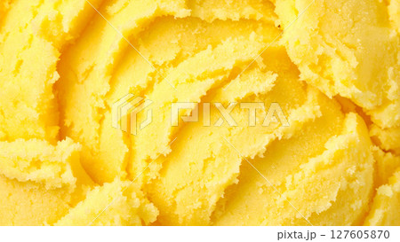 黄色のシャーベットのクローズアップテクスチャ背景 黄色のシャーベットのクローズアップテクスチャ背景 127605870