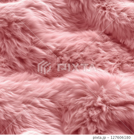 Textured pink fur fabric with soft waves and plush appearance for textile design 127606180