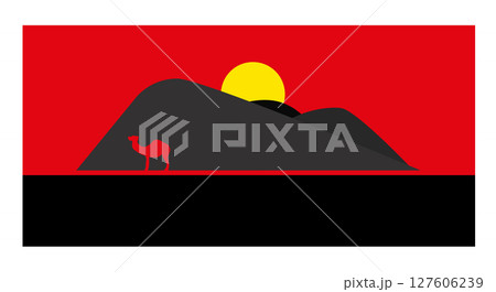 desert with setting sun with camel in illustrator 127606239