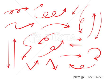 シンプルなペンの手書きの矢印セット ベクター 赤 シンプルなペンの手書きの矢印セット ベクター 赤 127606770