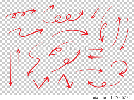 シンプルなペンの手書きの矢印セット ベクター 赤 シンプルなペンの手書きの矢印セット ベクター 赤 127606770