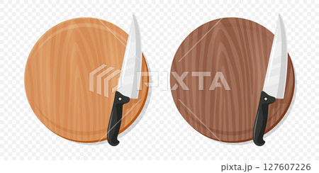 Wooden Cutting Board with Meat Cleaver, Vector Illustration. Kitchen Chopping Board for Food Preparation. Butcher Knife for Meat Cutting. Kitchenware for Cooking, Culinary Tool for Restaurants 127607226