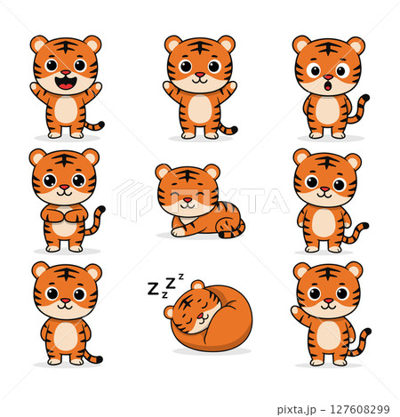 Cute tiger character in different poses 127608299