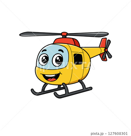 Cute yellow funny helicopter cartoon character on white background 127608301
