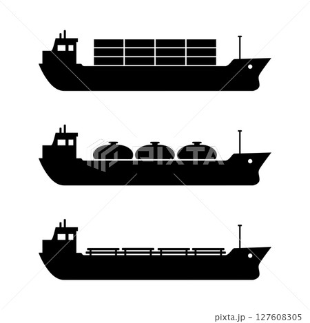 cargo ship icon set. sea transportation symbols. oil tanker and lng tanker. isolated vector image on white background 127608305