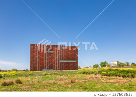 Modern Troy Museum in Canakkale Turkey with vertical rusted panels and minimalist geometric design 127608615