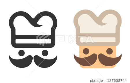 Vector simple flat food logo of chef face. Logo for Italian cuisine. 127608744
