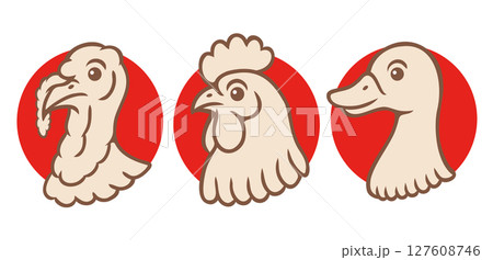 Vector set illustrations of turkey, chicken and duck heads in retro style. Vintage illustrations of turkey, rooster and duck Vector set illustrations of turkey, chicken and duck heads in retro style. Vintage illustrations of turkey, rooster and duck 127608746
