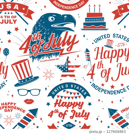 Set of Vintage 4th of july seamless pattern or background. Seamless scene fourth of July, Independence day wallpaper or wrapper. Patriotic banner for website template. Vector illustration. Set of Vintage 4th of july seamless pattern or background. Seamless scene fourth of July, Independence day wallpaper or wrapper. Patriotic banner for website template. Vector illustration. 127608863