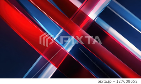 Dynamic Abstract Design with Glossy Ribbons in USA Flag Colors 127609655