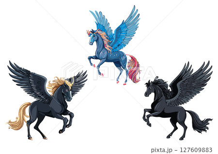 Flying pegasus, Cartoon mythical horse with wings, magical horses running, fairy unicorn animal fairytale creature, pegasus winged horse greek mythology, mythical creature of pegasus 127609883