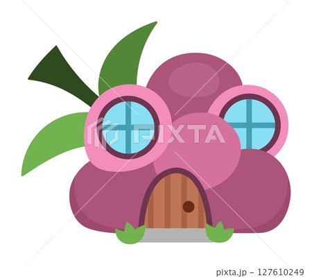 Vector little dwarf house shaped as raspberry. Tiny gnome home clipart. Fantasy forest or woodland cottage illustration. Magic fairytale dwelling icon isolated on white background Vector little dwarf house shaped as raspberry. Tiny gnome home clipart. Fantasy forest or woodland cottage illustration. Magic fairytale dwelling icon isolated on white background 127610249