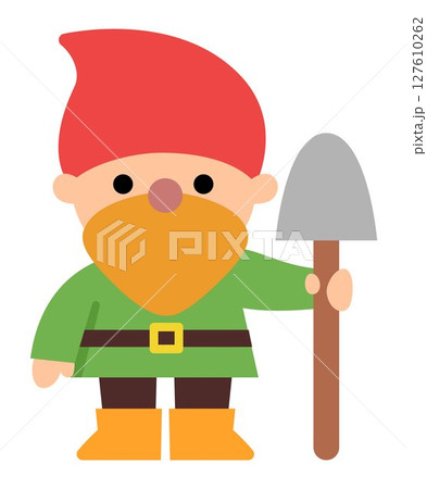 Vector dwarf icon. Magic creature clipart. Cute fairytale character. Woodland fantasy garden gnome with shovel. Forest fairy tale illustration isolated on white background Vector dwarf icon. Magic creature clipart. Cute fairytale character. Woodland fantasy garden gnome with shovel. Forest fairy tale illustration isolated on white background 127610262