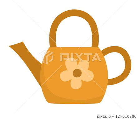 Vector orange watering can icon. Garden equipment clipart isolated on white background. Cute cartoon spring or summer home gardening illustration 127610286