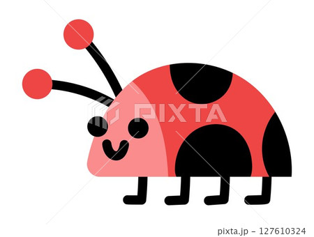 Vector smiling ladybird icon. Magic creature clipart. Cute fairytale character. Woodland fantasy ladybug insect. Forest fairy tale illustration isolated on white background 127610324