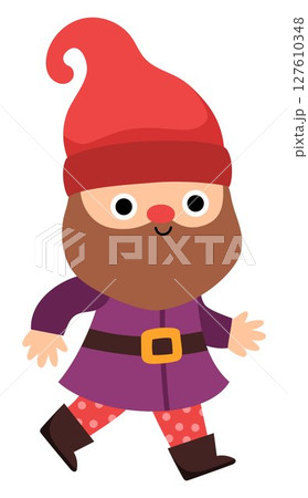 Vector dwarf icon. Magic creature clipart. Cute fairytale character. Woodland fantasy gnome with red hat, beard. Forest fairy tale illustration isolated on white background Vector dwarf icon. Magic creature clipart. Cute fairytale character. Woodland fantasy gnome with red hat, beard. Forest fairy tale illustration isolated on white background 127610348