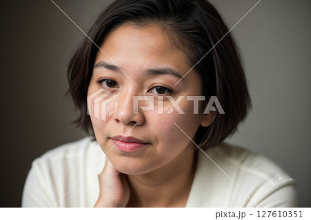 Thoughtful Woman Portrait in Soft Light 127610351