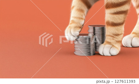 猫の手も借りたい資産運用 ― コインを積む肉球 127611393
