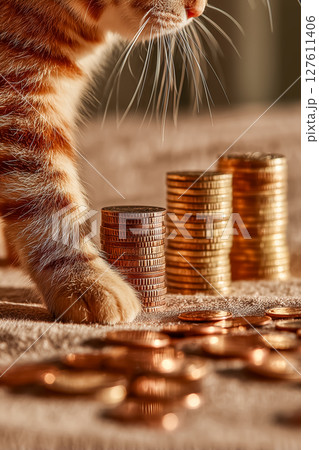 猫の手も借りたい資産運用 ― コインを積む肉球 127611406