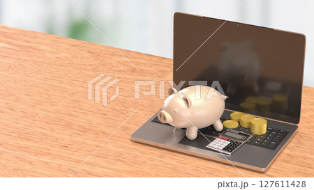 The Piggy bank and coins for earn or Business concept 3d Rendering. The Piggy bank and coins for earn or Business concept 3d Rendering. 127611428