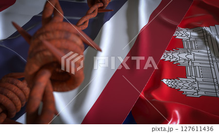 The Thailand and Cambodia flag for Background concept 3d Rendering. The Thailand and Cambodia flag for Background concept 3d Rendering. 127611436