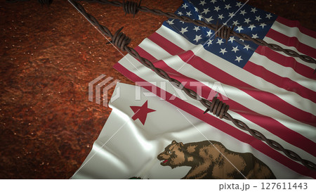 The California and America flag for Crisis concept 3d Rendering. 127611443