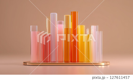 透き通るオレンジバーで示す成長グラフ ― ガラス質3Dインフォグラフィック 透き通るオレンジバーで示す成長グラフ ― ガラス質3Dインフォグラフィック 127611457