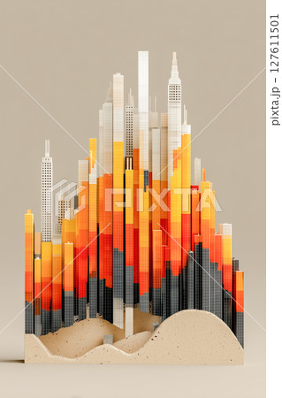 ミニマル空間に輝くガラス柱チャート ― ビジネス資料向け背景 127611501