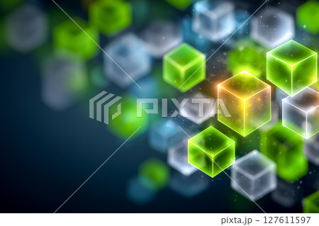 ネオングリーンの光るブロックチェーン ― ハイテク背景グラフィック ネオングリーンの光るブロックチェーン ― ハイテク背景グラフィック 127611597