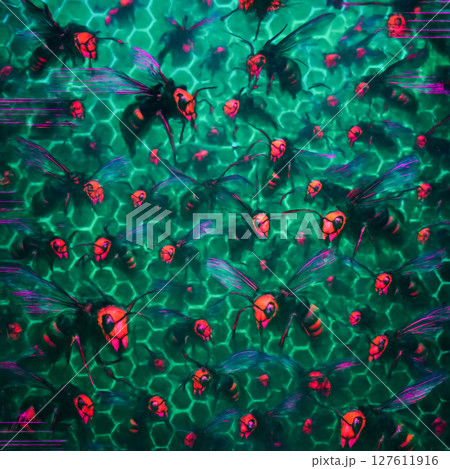 蜂の危険性を訴えるイラスト ― 防護啓発ビジュアル 蜂の危険性を訴えるイラスト ― 防護啓発ビジュアル 127611916