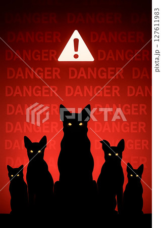 危険サインを背に潜む黒猫 ― アラートポスター 127611983