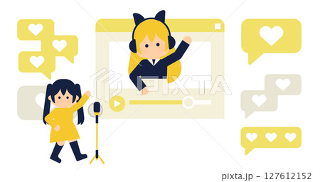 Vtuberのライブ配信とファンの応援を描いたイラスト Vtuberのライブ配信とファンの応援を描いたイラスト 127612152