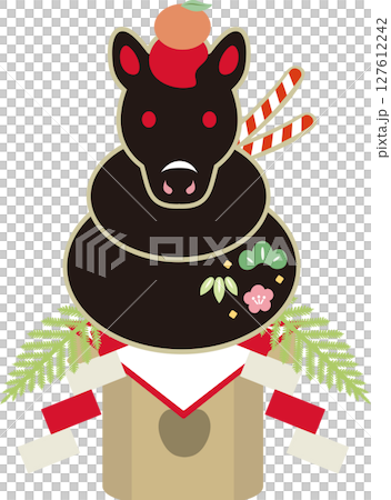 年賀2026　年賀状素材　午年　馬　午　鏡餅　土鈴　和風　正月　干支　かわいい　デザイン　イラスト 127612242