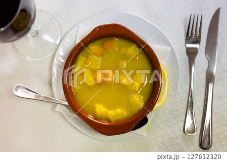 Hot meat soup 127612320