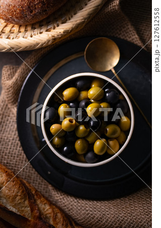 Green and Black Olives 127612558
