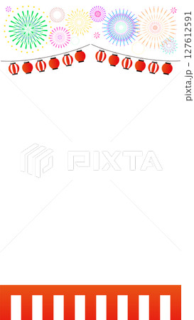 打ち上げ花火と提灯のベクターイラスト　 127612591