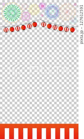 打ち上げ花火と提灯のベクターイラスト　 127612591