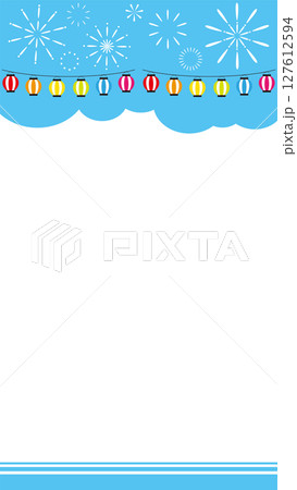 打ち上げ花火と提灯のベクターイラスト　 127612594