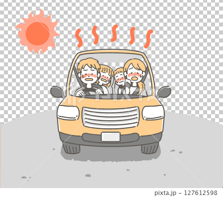 一家人在酷暑中開車/一家人的向量插圖 127612598