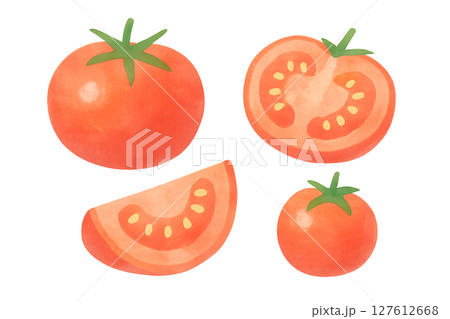トマトの水彩イラスト 透過PNG 食材・断面素材 トマトの水彩イラスト 透過PNG 食材・断面素材 127612668