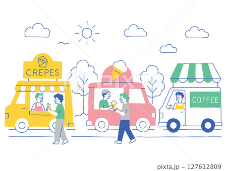 キッチンカーに集まる人々_色 127612809